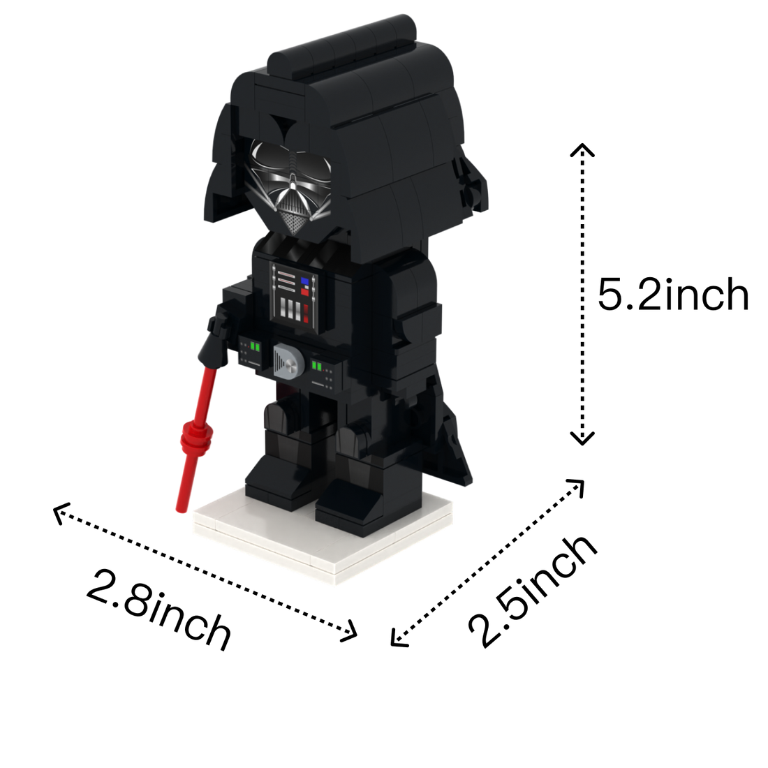 Black-Helmet Space Villain custom brick figure, size guide