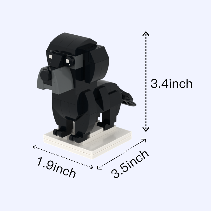 Black Labrador dog brick figure, size guide