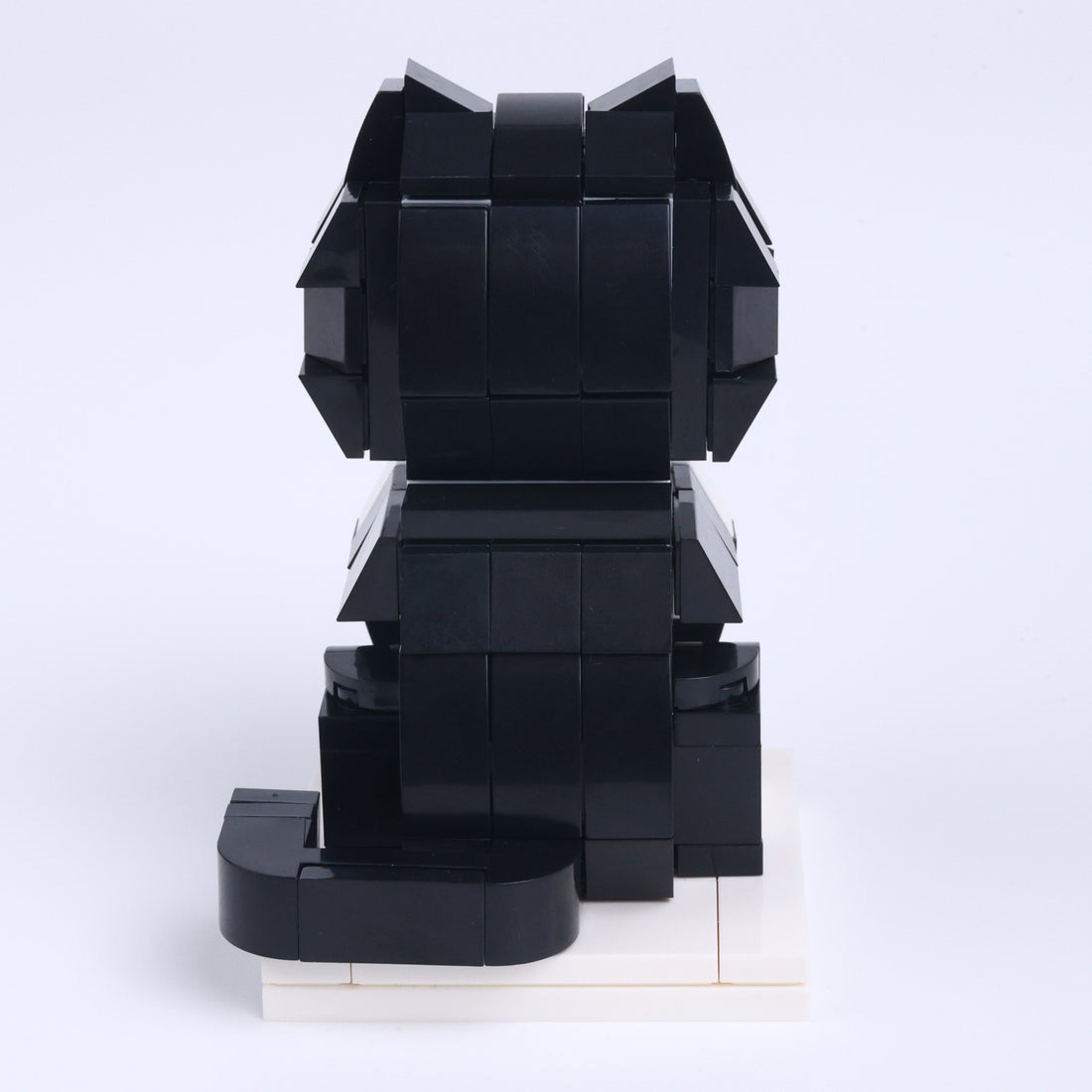 Black White Longhair cat brick figure, back view