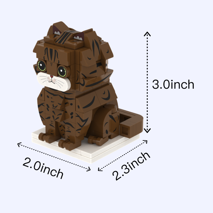 Brown Tabby Cat cat brick figure, size guide