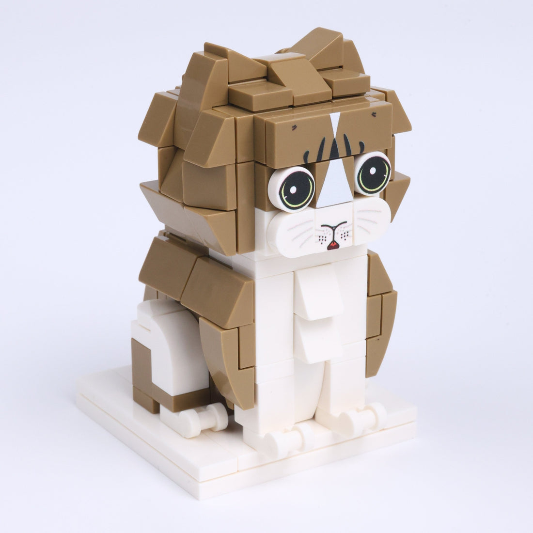 Brown White Cat Design 3 cat brick figure, left-side view