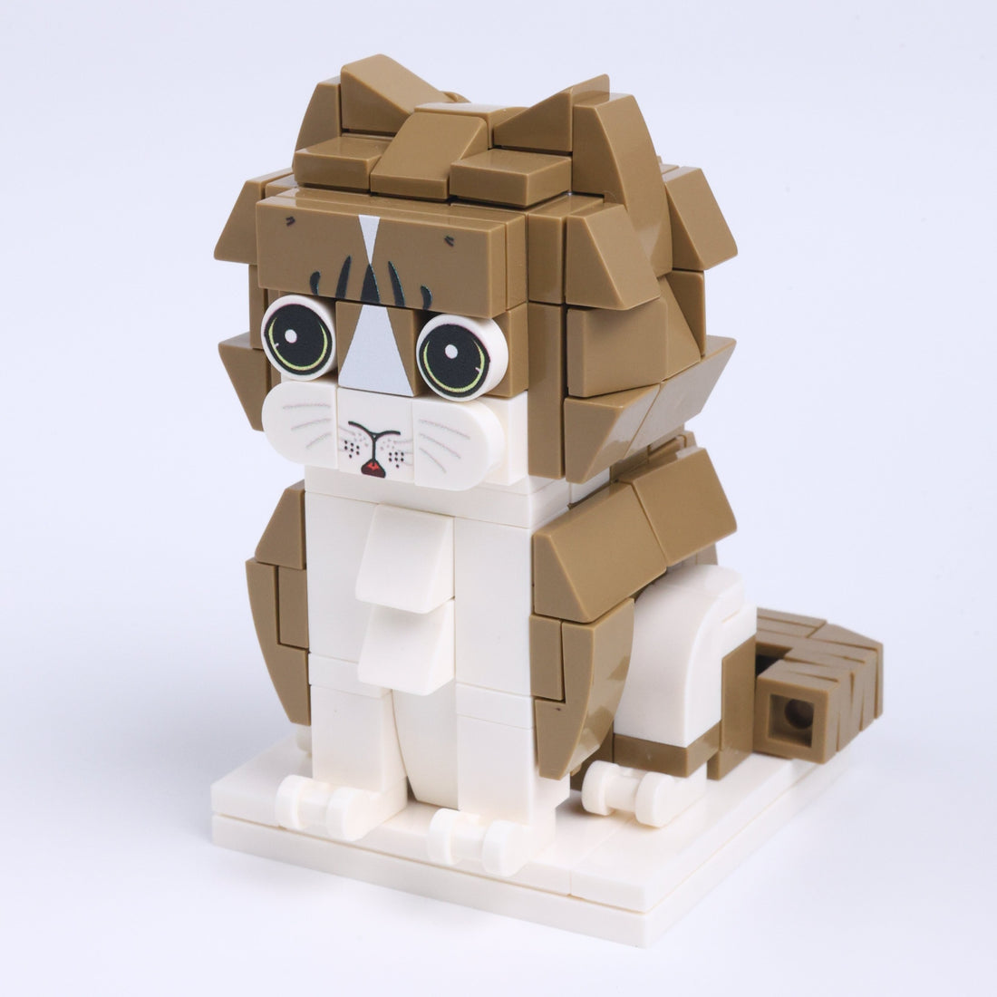 Brown White Cat Design 3 cat brick figure, right-side view