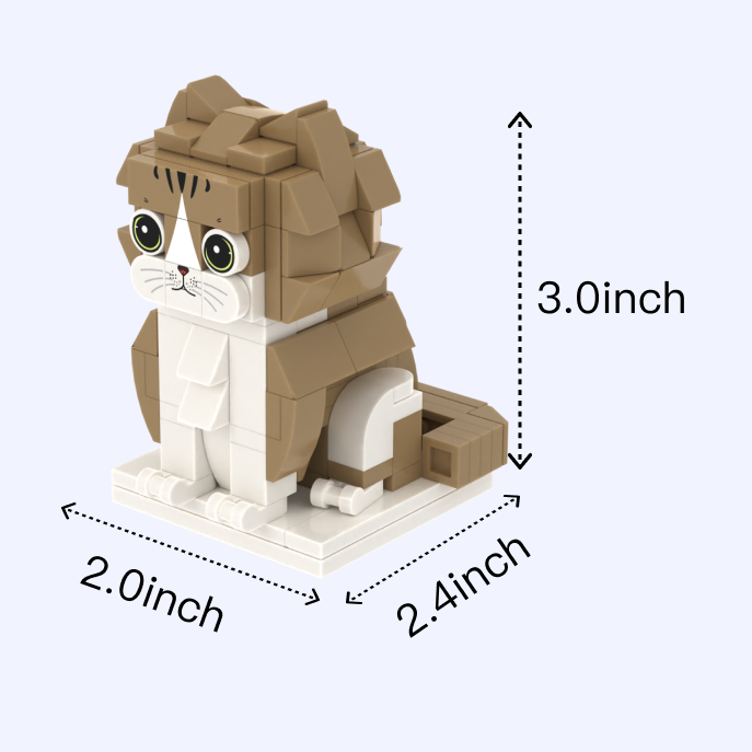 Brown White Cat Design 3 cat brick figure, size guide