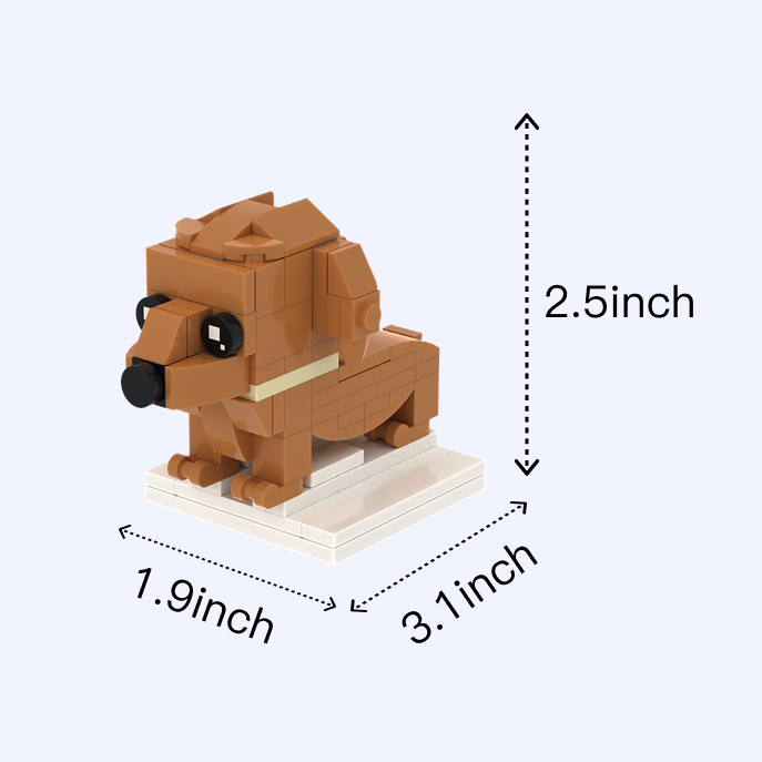 Dachshund dog brick figure, size guide