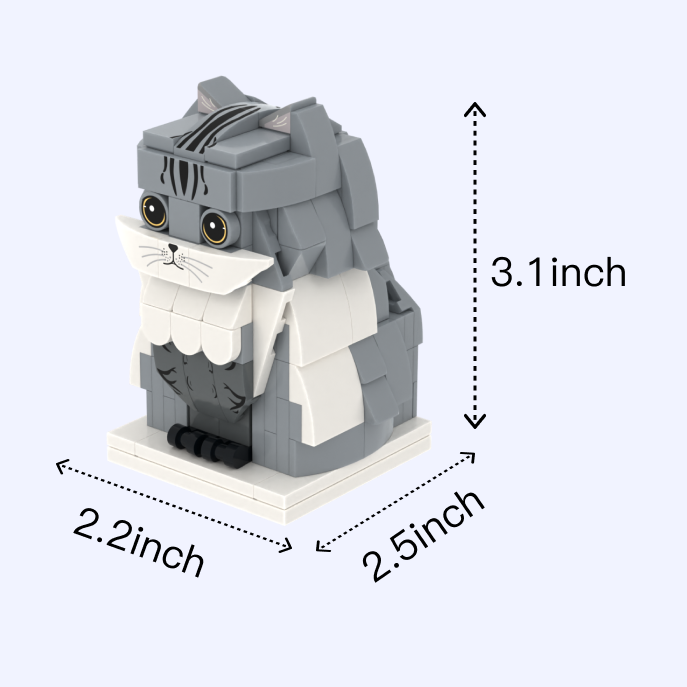 Gray Tabby Cat cat brick figure, size guide