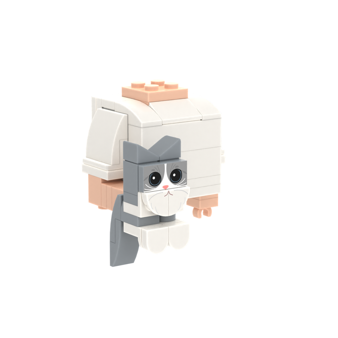 Gray-White Cat brick figure accessory, left-side view