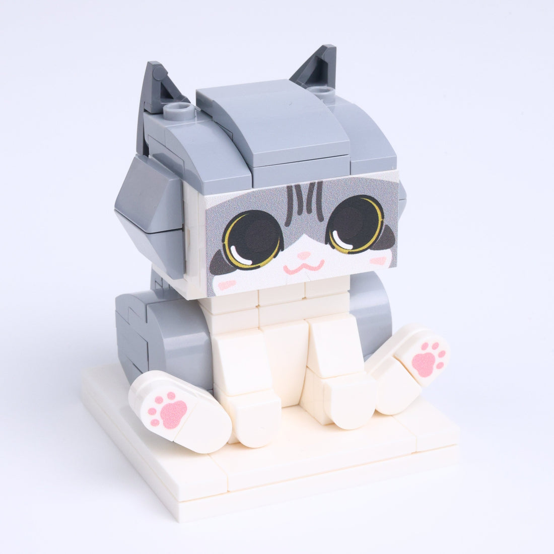 Gray White Cat Design 1 cat brick figure, left-side view