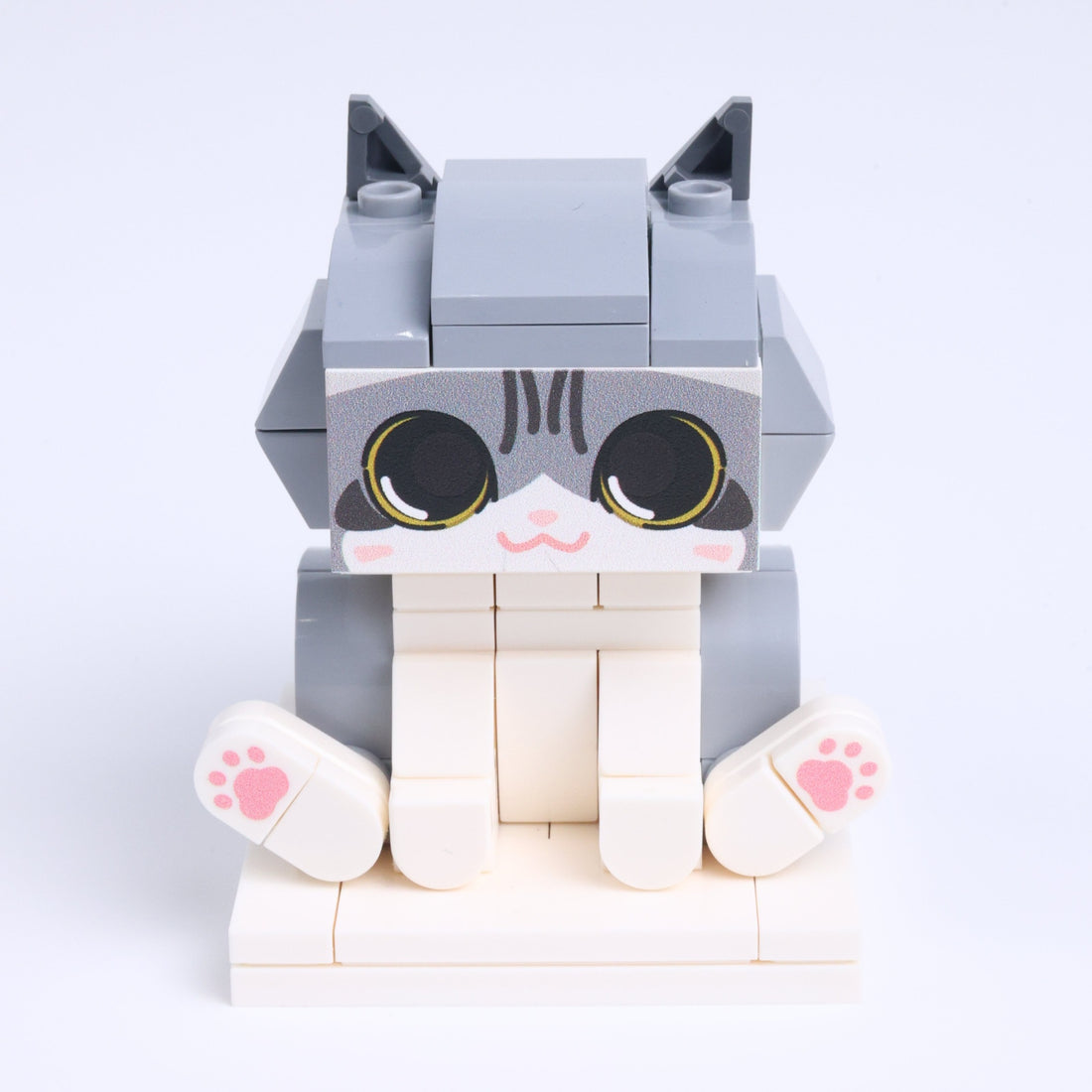 Gray White Cat Design 1 cat brick figure, main product view