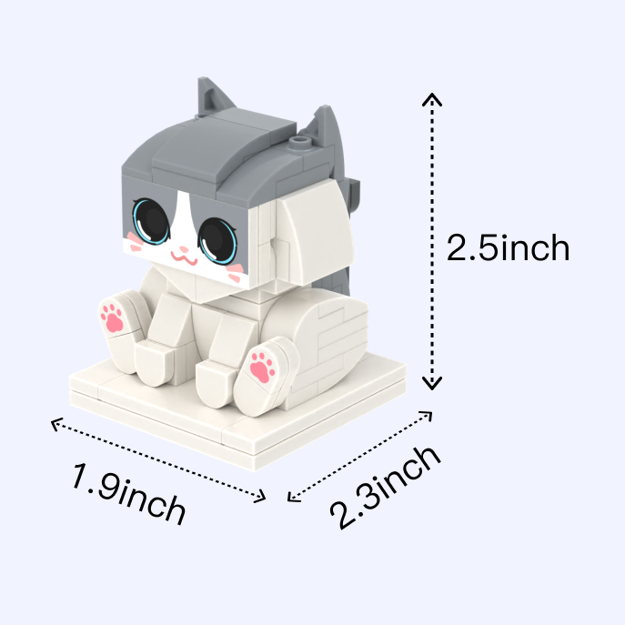 Gray White Cat Design 2 cat brick figure, size guide