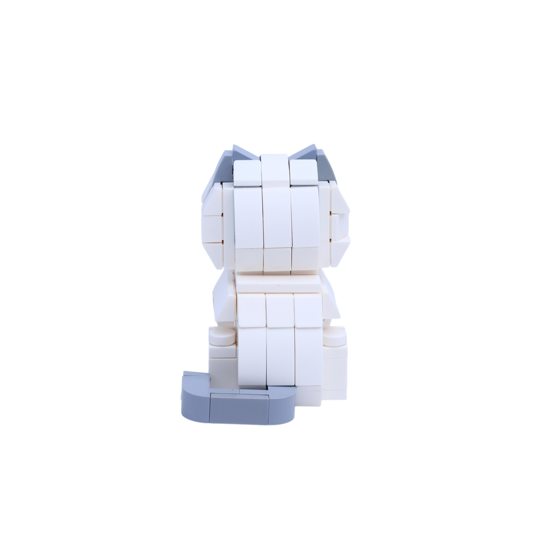 Gray White Longhair cat brick figure, back view