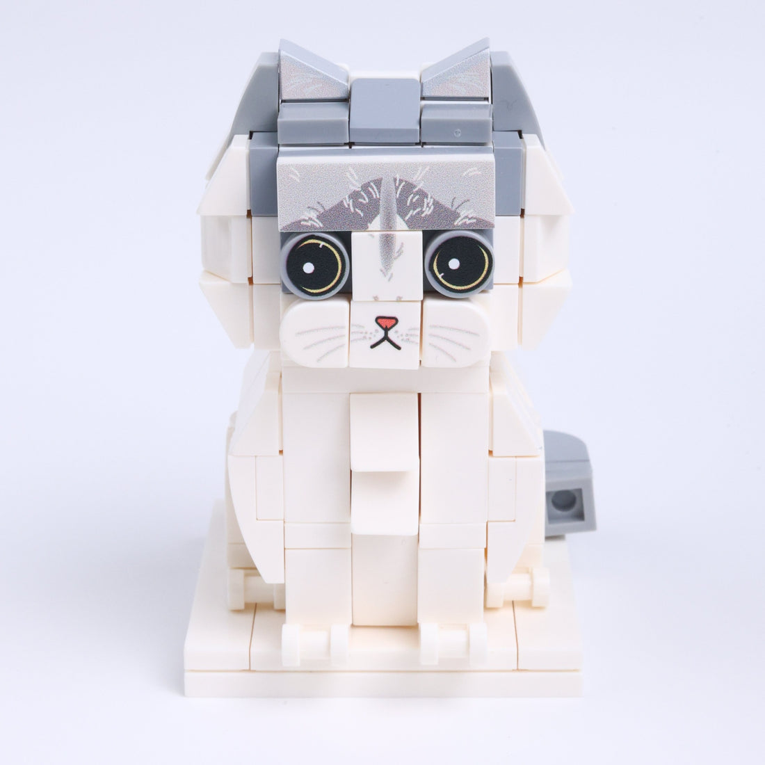 Gray White Longhair cat brick figure, main product view