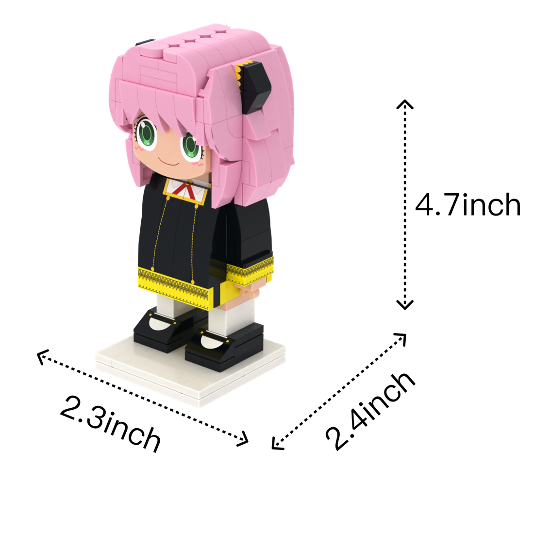 Monochrome Spy Pup custom brick figure, size guide