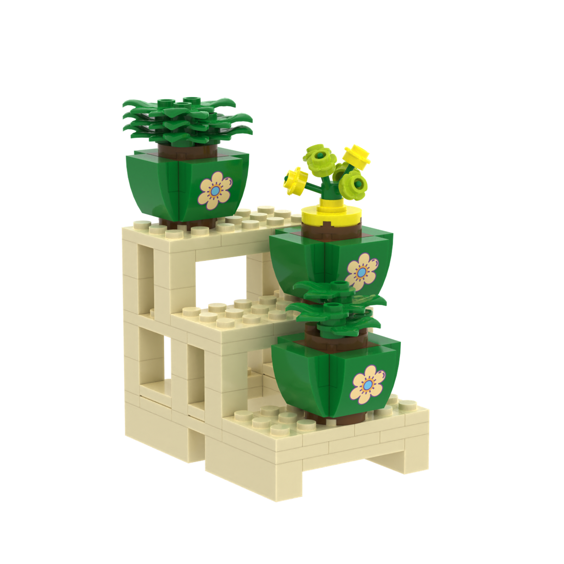 Multi-tier Plant Stand with Potted Flowers brick scene accessory, right-side view