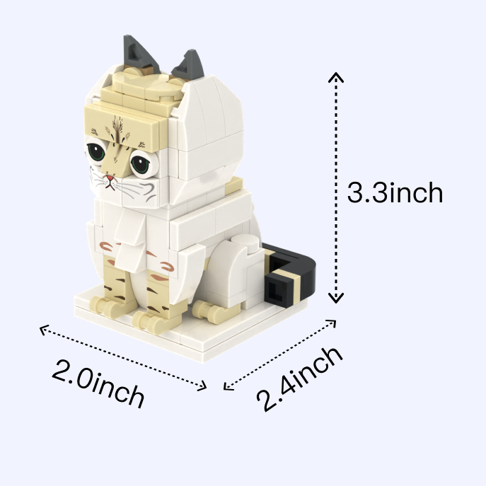 Orange White Cat Design 1 cat brick figure, size guide