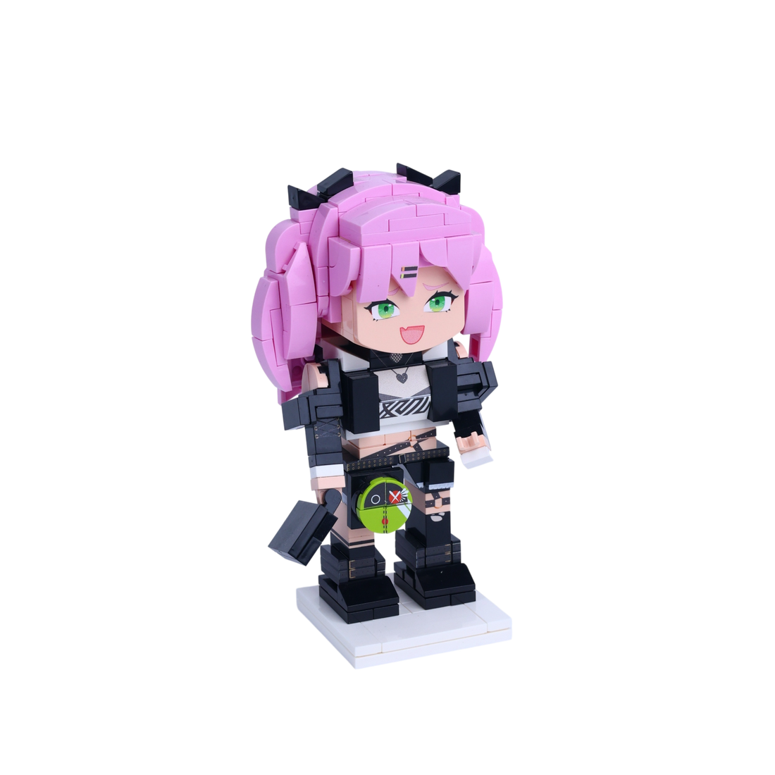 Pink Twin-Tails Girl custom brick figure, left-side view