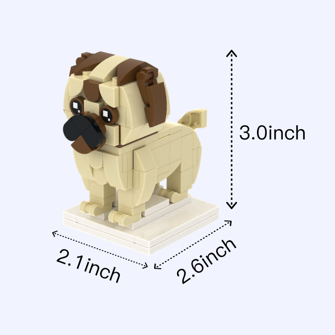 Pug dog brick figure, size guide