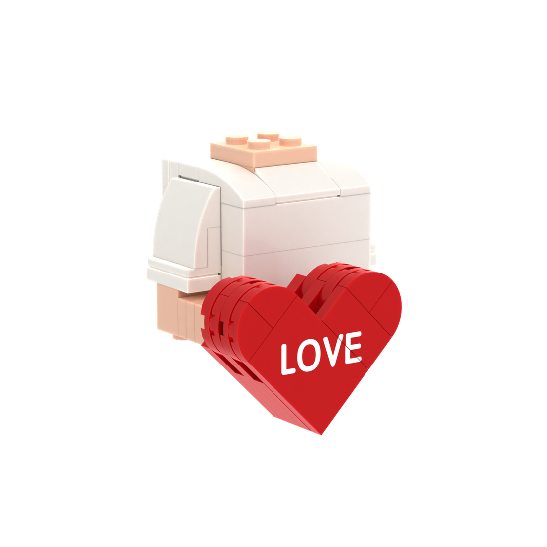 Red LOVE Heart brick figure accessory, left-side view