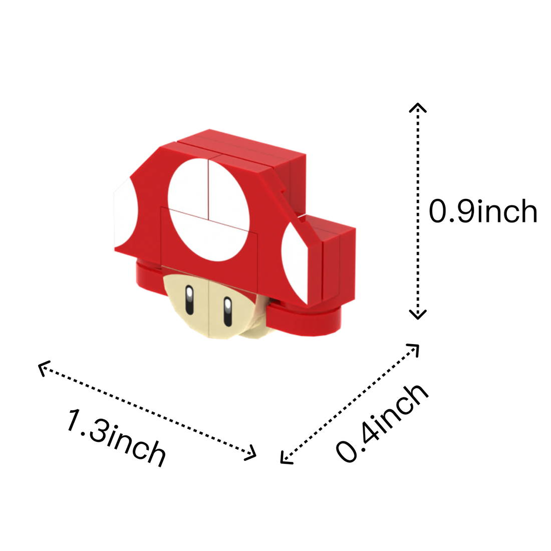 Red-White Mushroom brick figure accessory, size guide