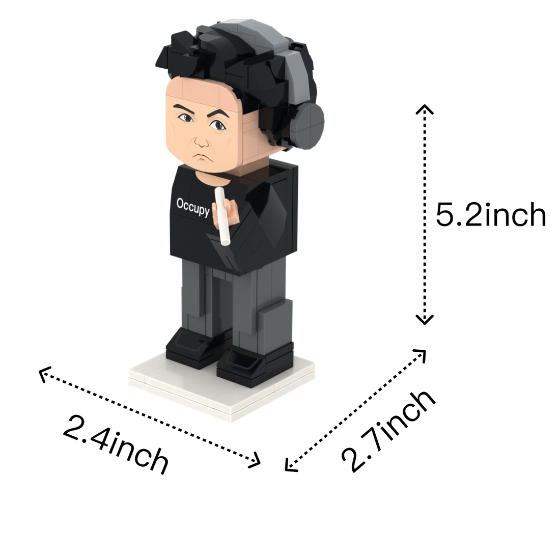 Rocket-Loving Cartoon Figure custom brick figure, size guide