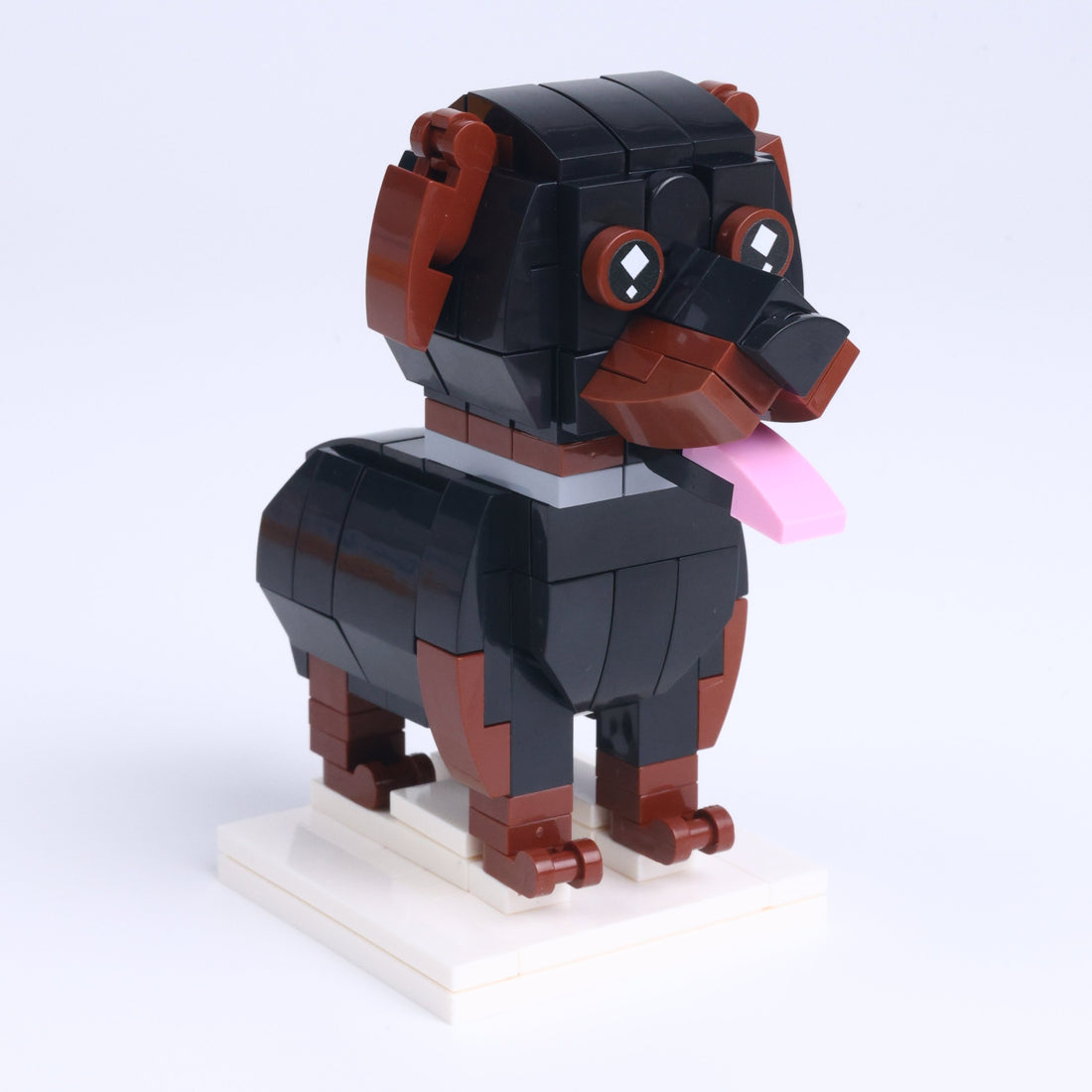 Rottweiler dog brick figure, left-side view