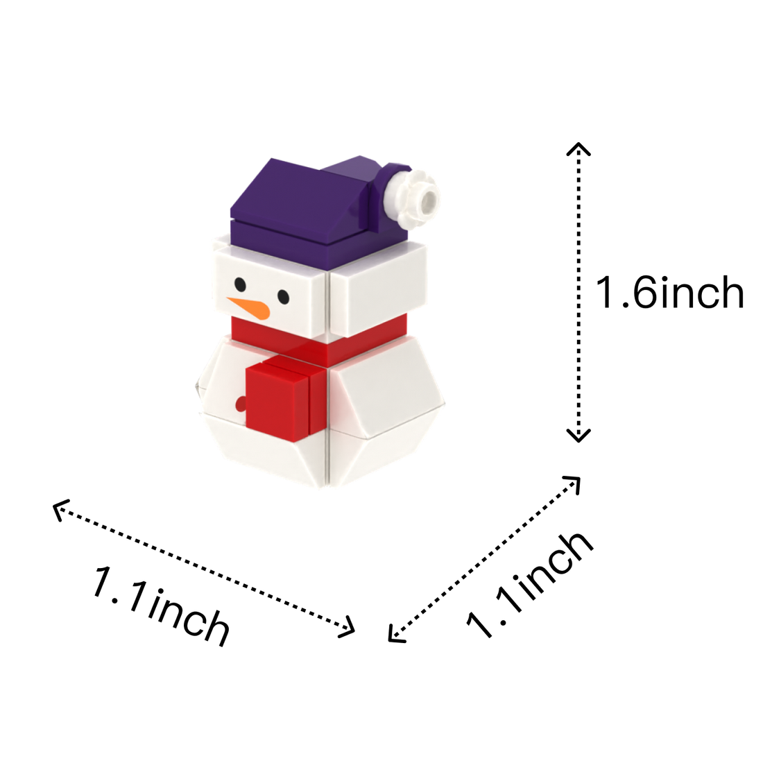 Snowman brick figure accessory, size guide