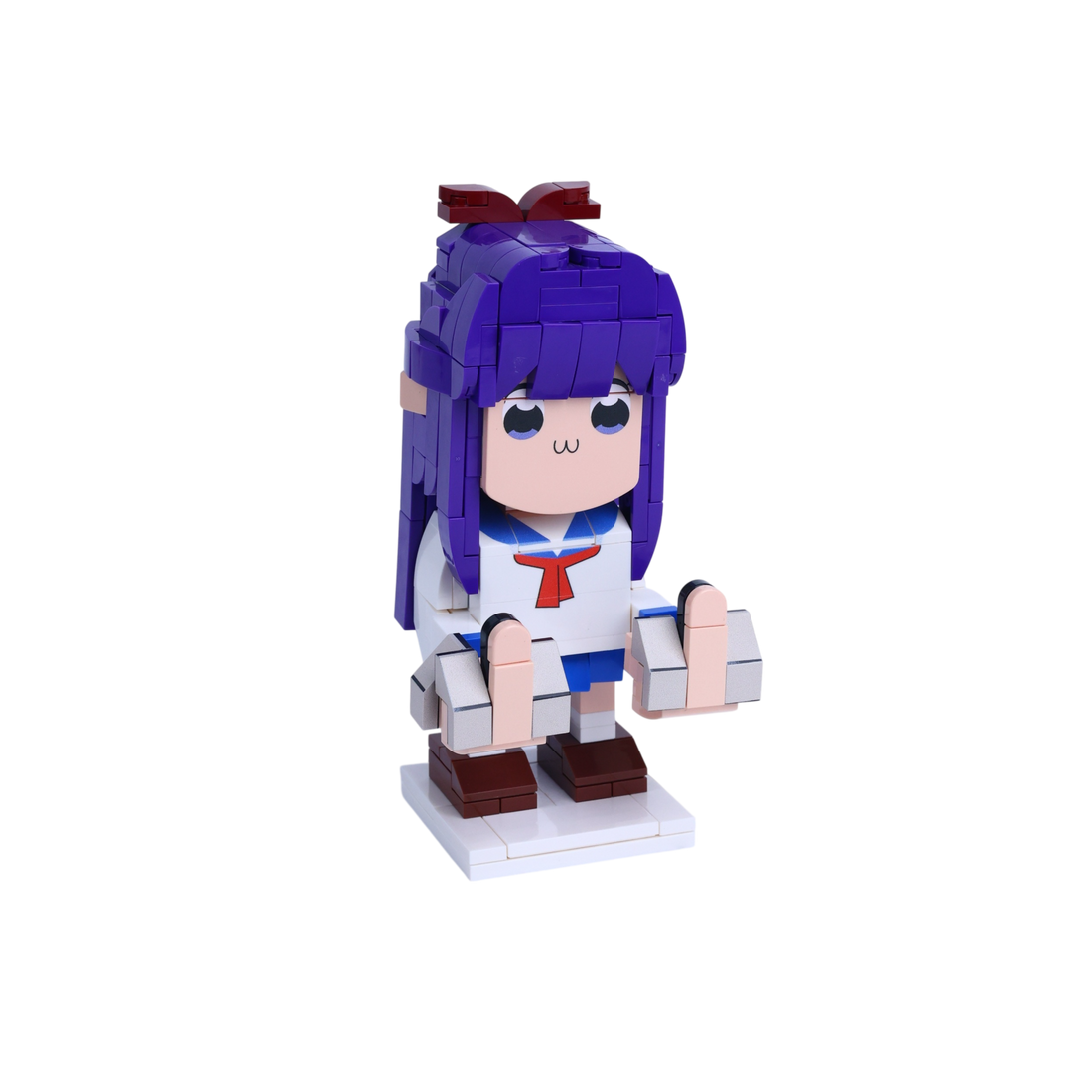 Tall Blue-Haired Character custom brick figure, left-side view