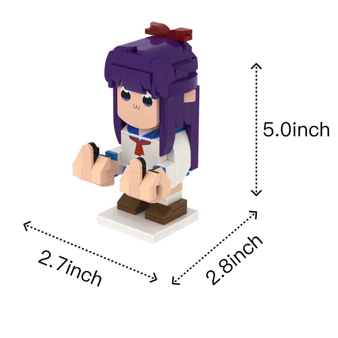Tall Blue-Haired Character custom brick figure, size guide
