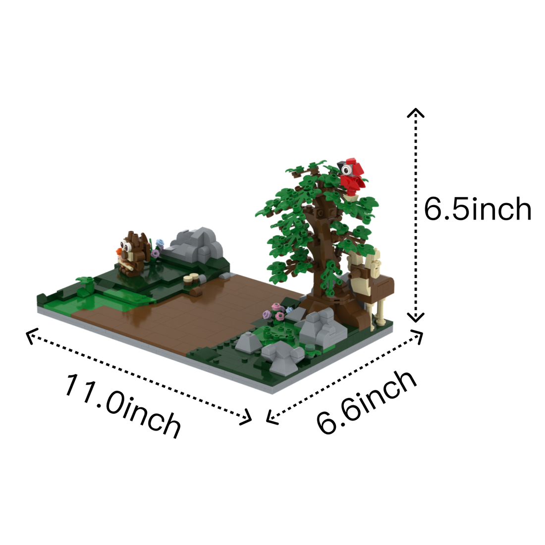 The Explorer Trio brick scene, size guide