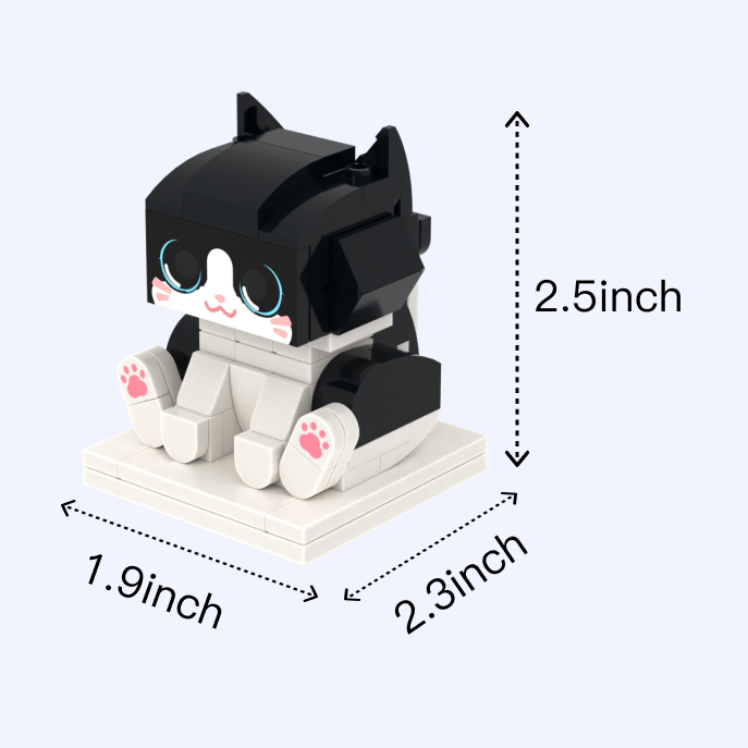 Tuxedo Cat Design 1 cat brick figure, size guide