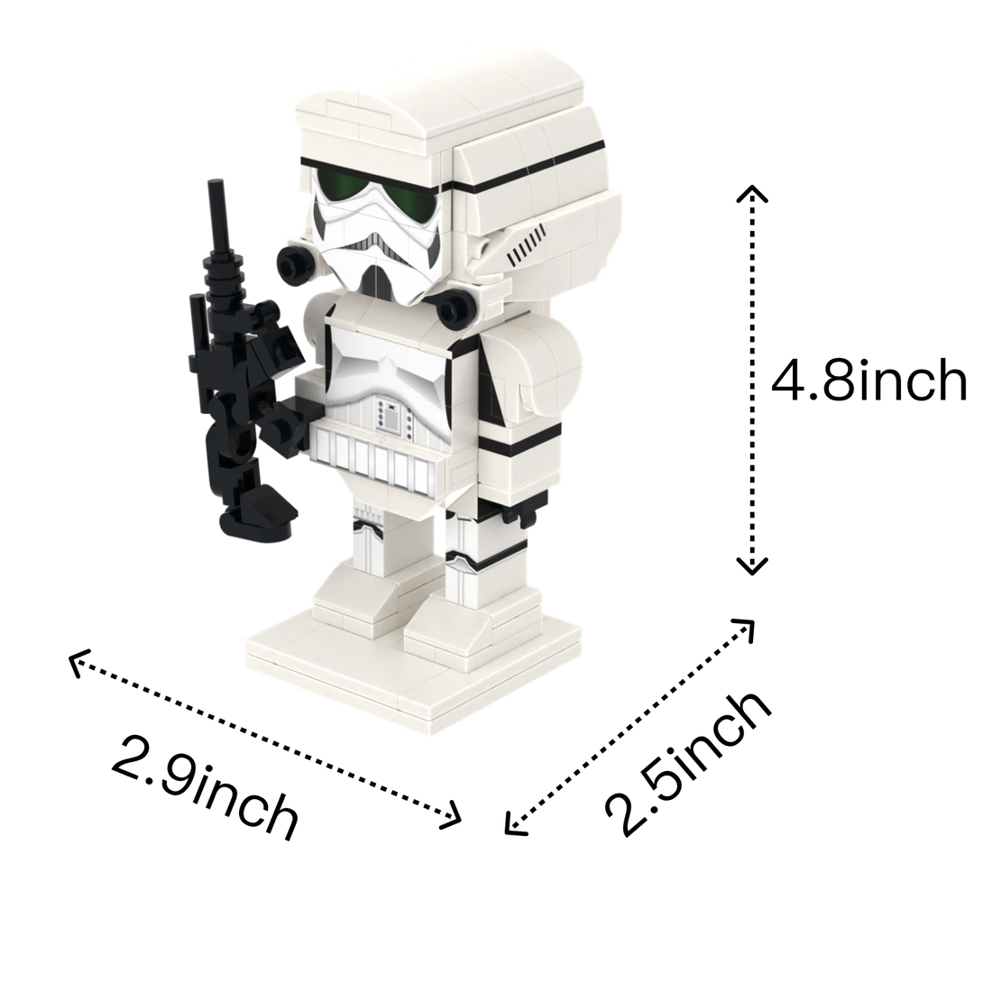 White-Armor Space Trooper custom brick figure, size guide
