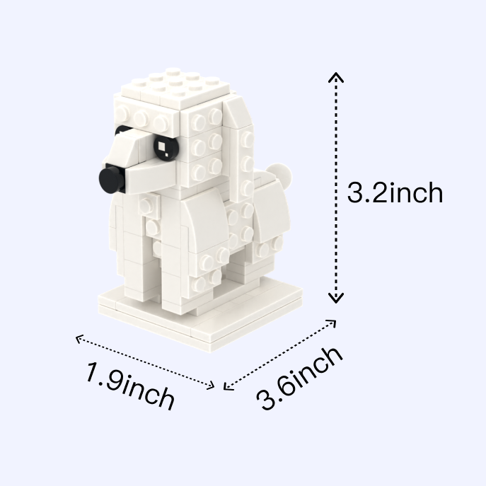 White Poodle dog brick figure, size guide