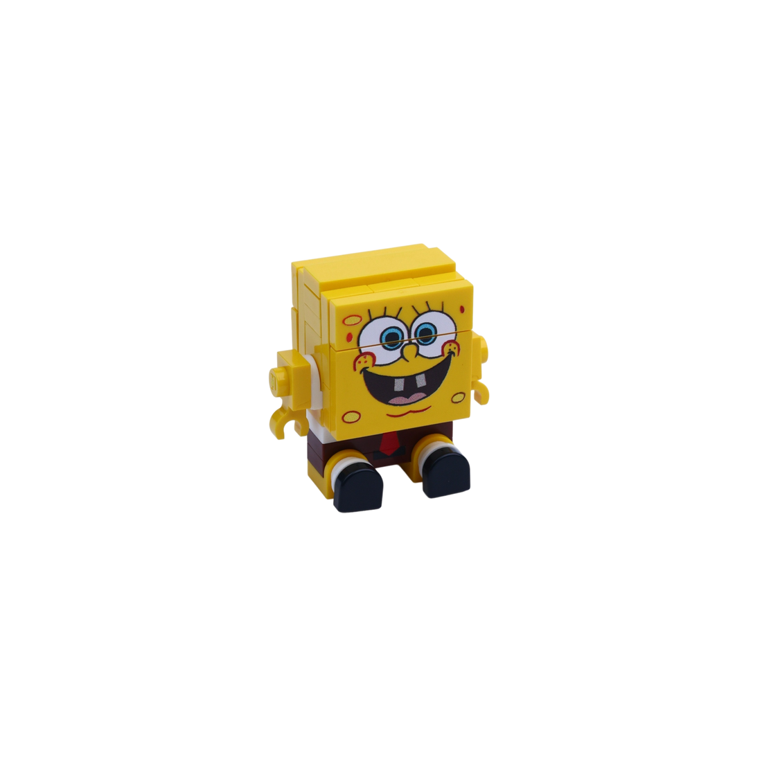 Yellow Square Character brick art collectible, left-side view
