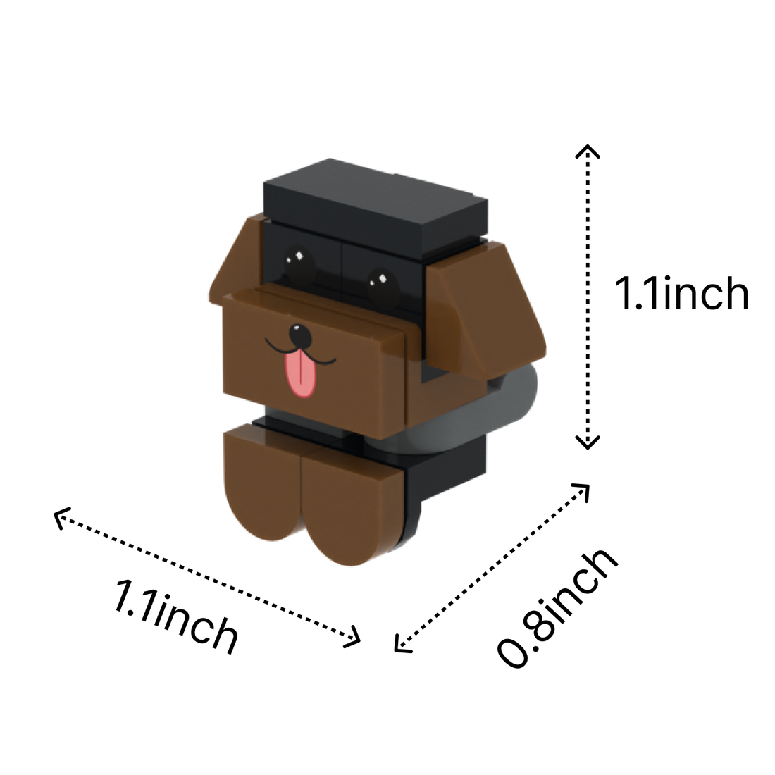 Black-Brown Tongue-out Dog brick figure accessory, size guide