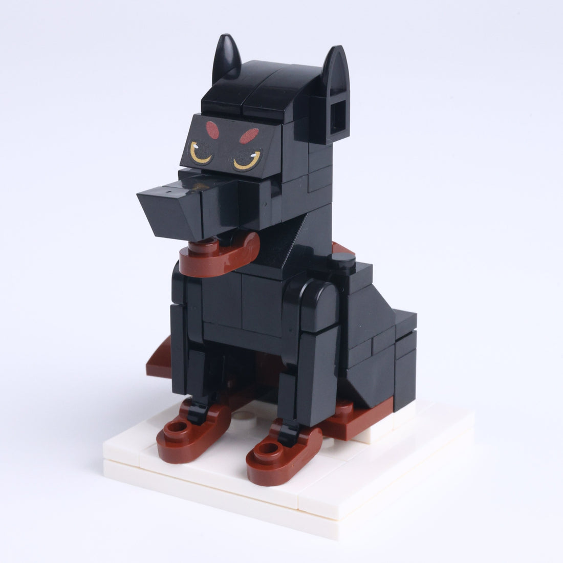 Black Doberman dog brick figure, right-side view