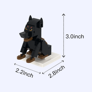 Black Doberman dog brick figure, size guide