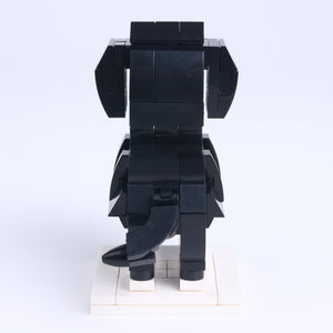 Black Labrador dog brick figure, back view