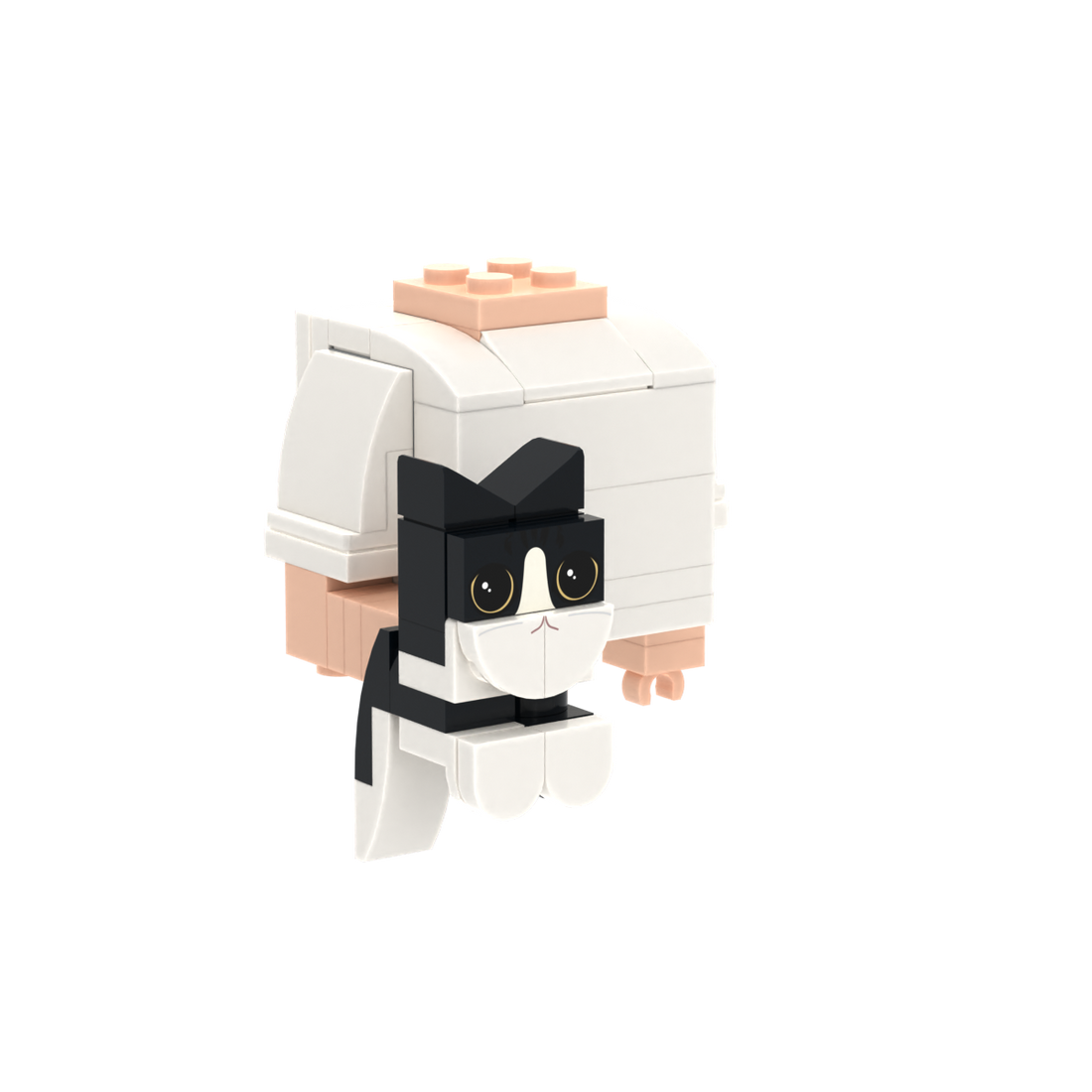 Black-White Cat brick figure accessory, left-side view