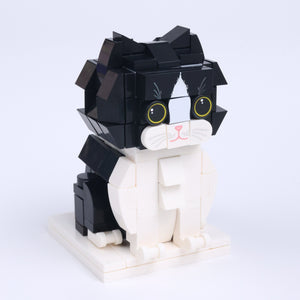 Black White Cat cat brick figure, left-side view
