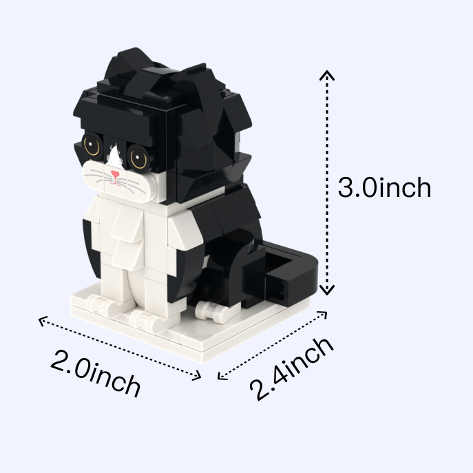 Black White Cat cat brick figure, size guide