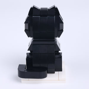 Black White Longhair cat brick figure, back view