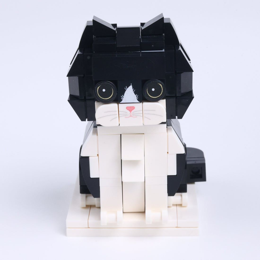 Black White Longhair cat brick figure, main product view