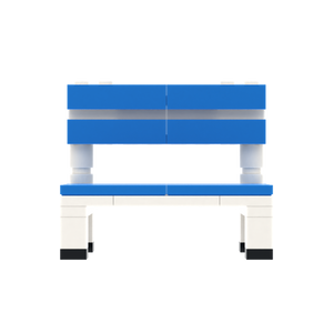 Blue-White Sports Bench brick scene accessory, left-side view