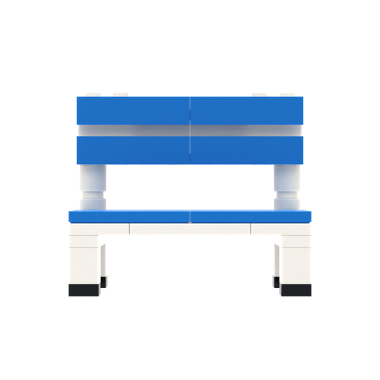 Blue-White Sports Bench brick scene accessory, left-side view