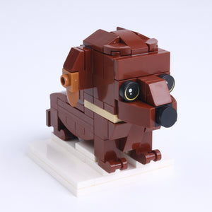 Brown Dachshund dog brick figure, left-side view