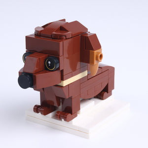 Brown Dachshund dog brick figure, right-side view