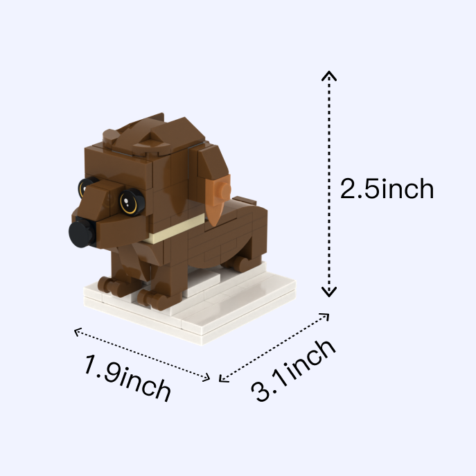 Brown Dachshund dog brick figure, size guide