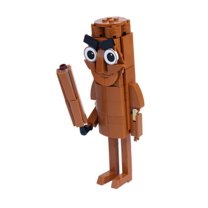 Brown Stick Man brick art collectible, right-side view