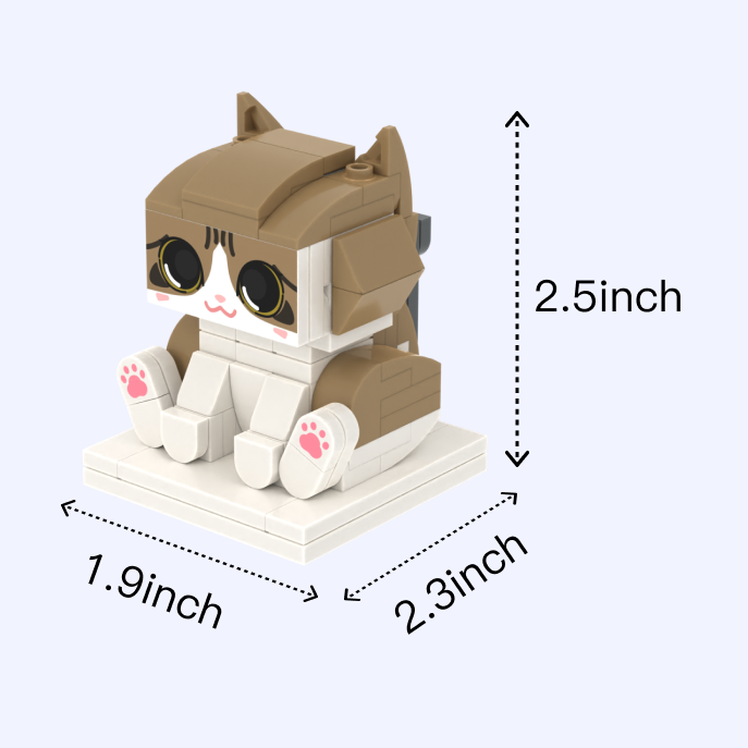 Brown White Cat Design 1 cat brick figure, size guide