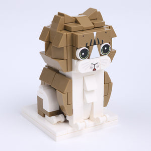 Brown White Cat Design 3 cat brick figure, left-side view