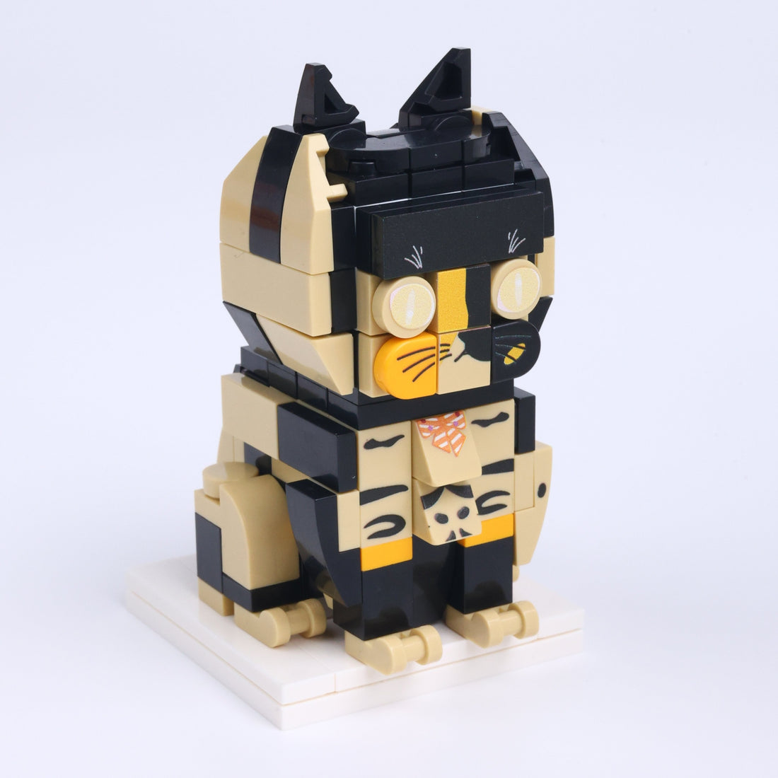 Calico Cat Design 1 cat brick figure, left-side view